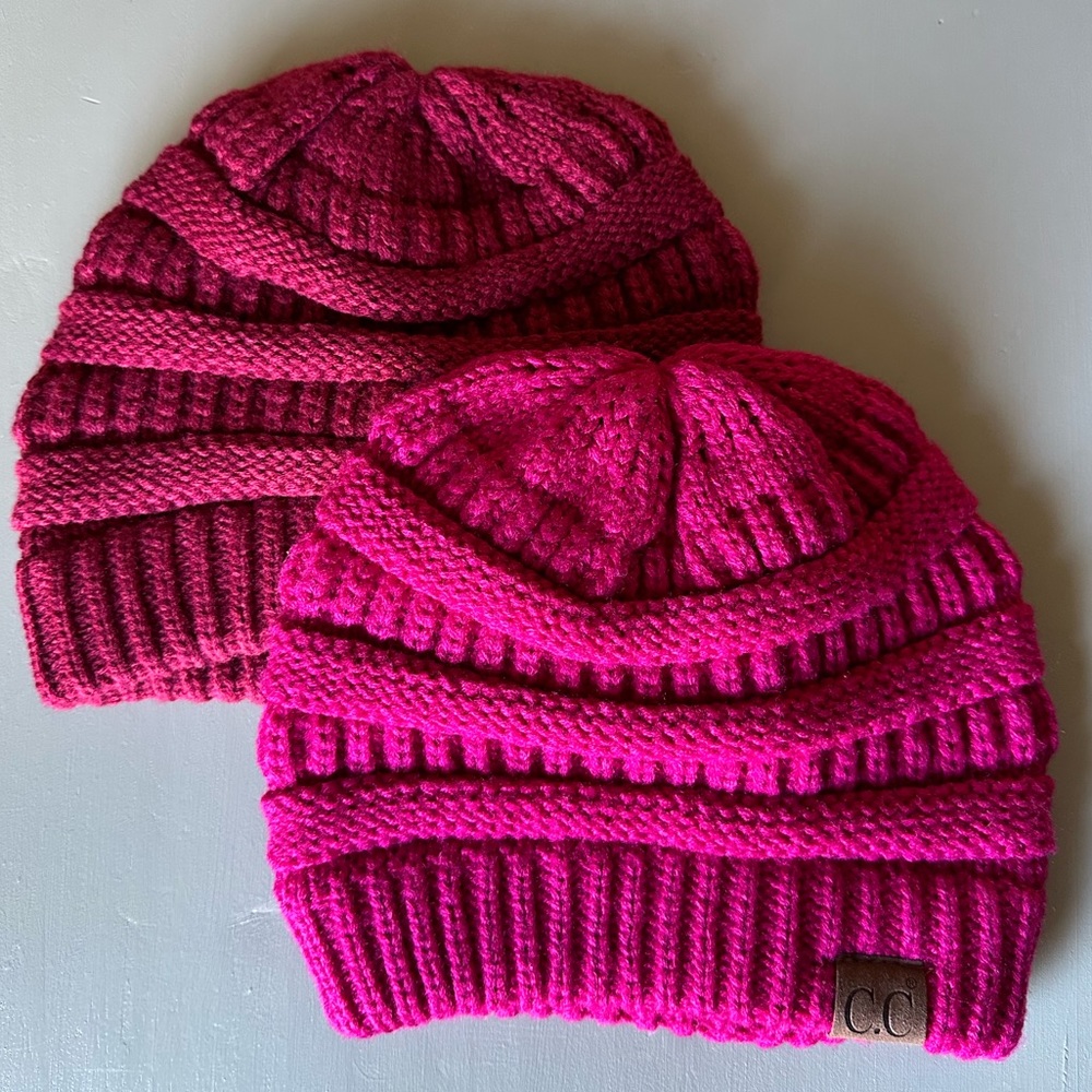 CC Beanie Hat - Hot Pink and Burgundy
